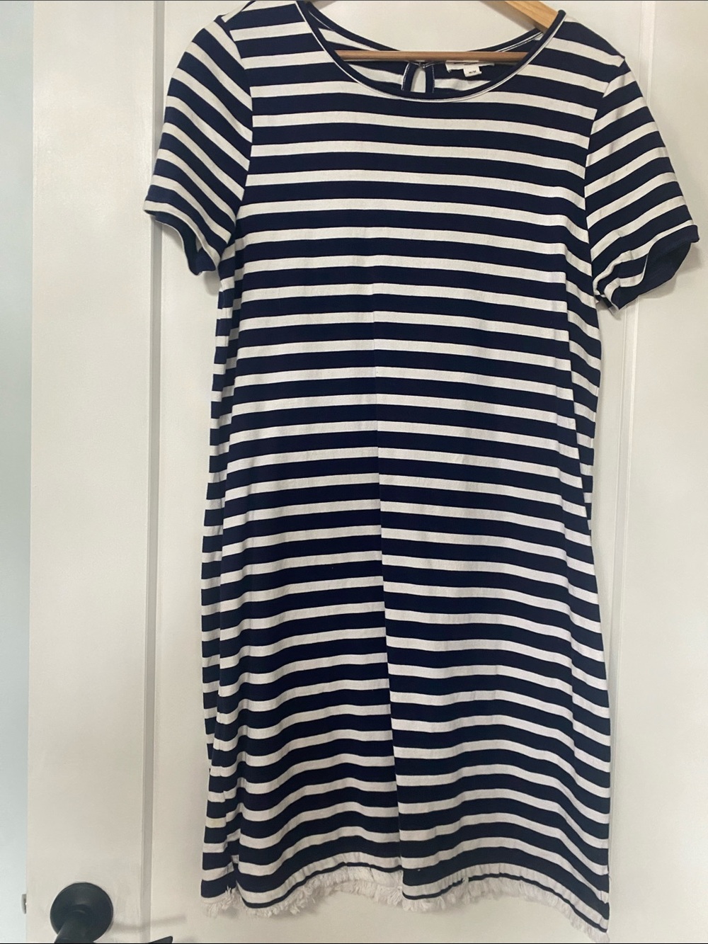 beachlunchlounge Navy and White Striped Short Sleeve Dress